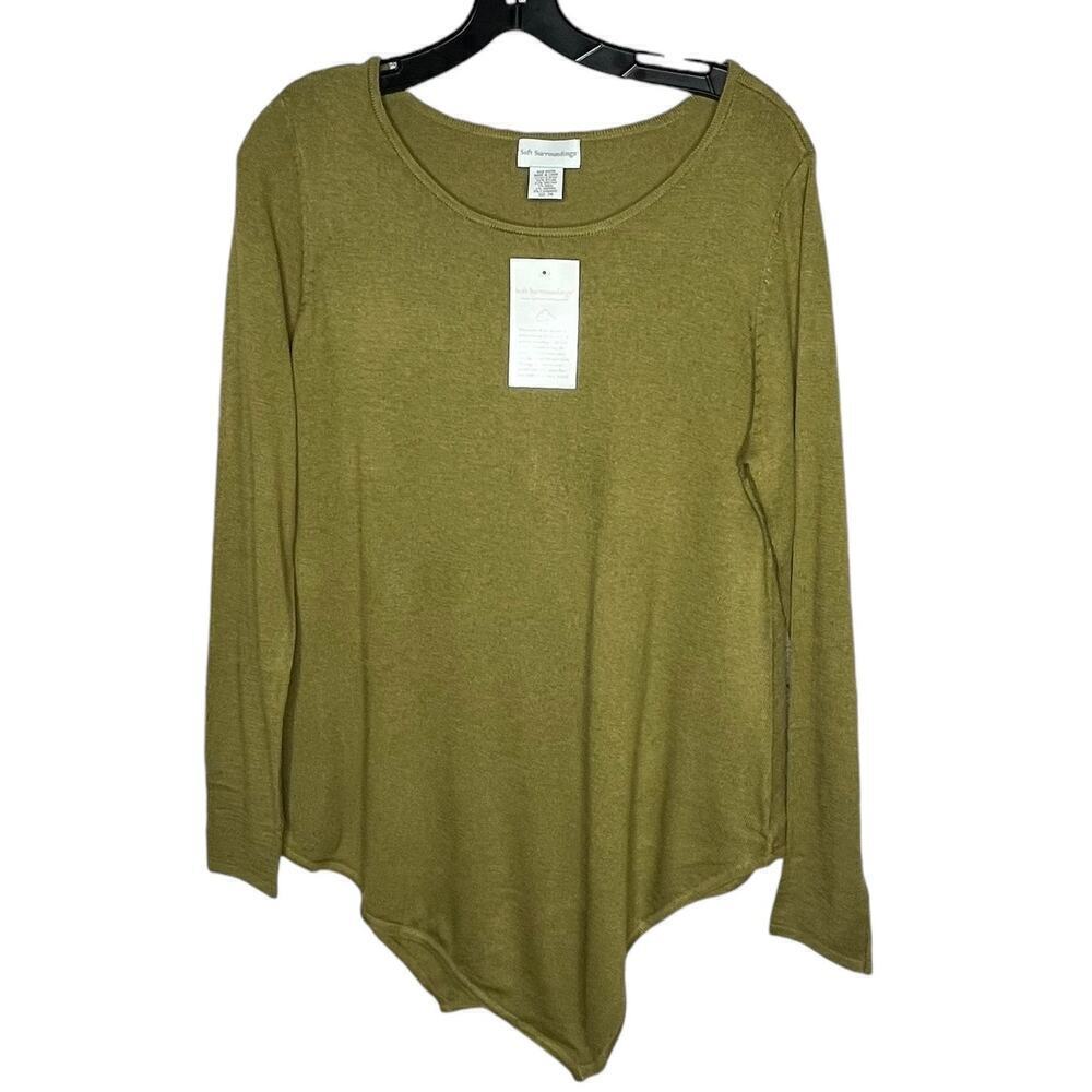 Soft Surroundings Wool Cashmere Angora Blend Green Pullover Sweater Size M New